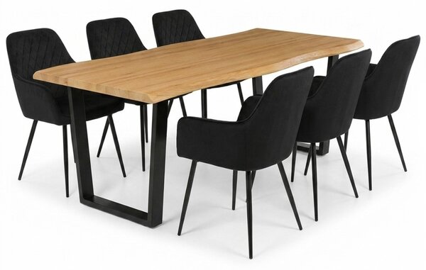 Vikio Jídelní set pro 6 osob 180x90 cm dub noha U černá židle s područkami VJS168-6C