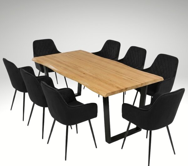 Vikio Jídelní set pro 8 osob 180x90 cm dub noha U černá židle s područkami VJS168-8C