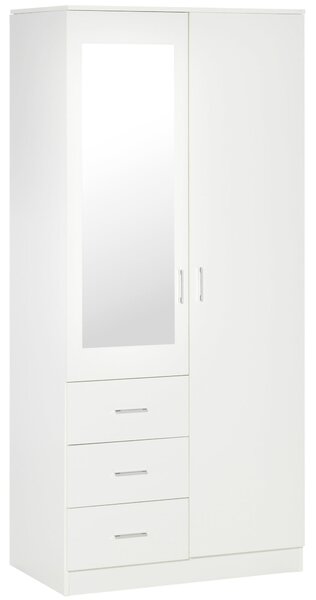 HOMCOM Šatní Skříň s 2 Dveřmi, Zrcadlem, 3 Zásuvkami, Nastavitelnými Policemi a Hřebíkem na Oblečení, Nábytek do Ložnice 80x50x180 cm Bílý | Aosom