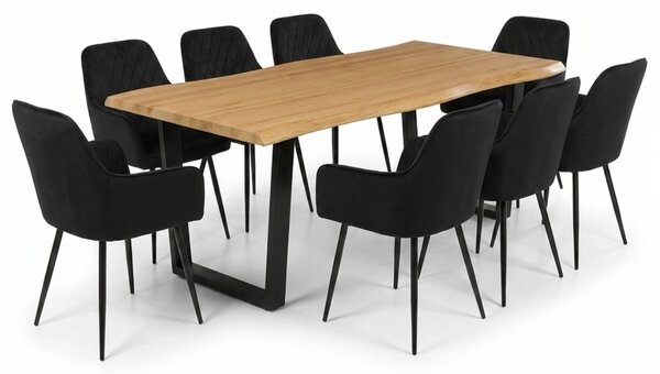 Vikio Jídelní set pro 8 osob 180x90 cm dub noha U černá židle s područkami VJS168-8C