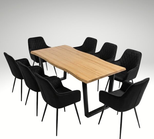 Vikio Jídelní set pro 8 osob 180x90 cm dub noha U černá židle s područkami VJS168-8C
