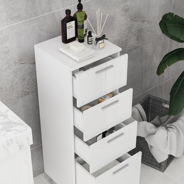 Kleankin Moderní pomocný koupelnový kabinet se 4 zásuvkami a 4 nohami, úložný kabinet do obývacího pokoje a ložnice, proti převrhnutí, nosnost 30 kg
