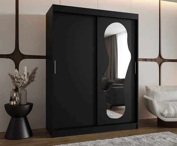 Šatní skřín s posuvnými dveřmi a zrcadlem ULTRA 150cm černá