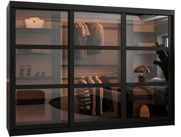 Šatní skříň s posuvnými dveřmi DOME 250cm černá