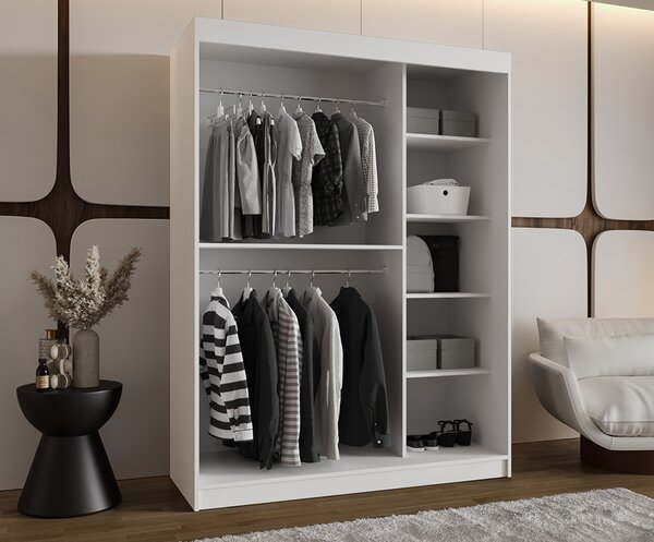 Šatní skřín s posuvnými dveřmi a zrcadlem ULTRA 150cm bílá