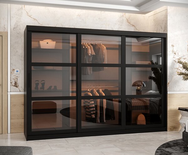 Šatní skříň s posuvnými dveřmi DOME 250cm černá