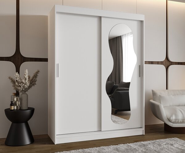 Šatní skřín s posuvnými dveřmi a zrcadlem ULTRA 150cm bílá