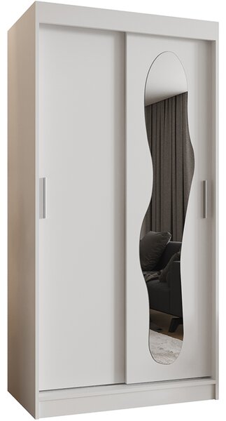 Šatní skřín s posuvnými dveřmi a zrcadlem ULTRA 100cm bílá