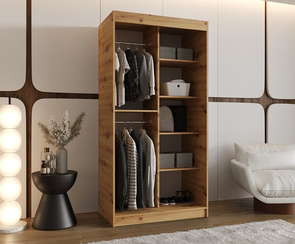 Šatní skřín s posuvnými dveřmi a zrcadlem ULTRA 100cm artisan