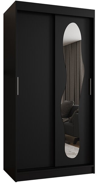Šatní skřín s posuvnými dveřmi a zrcadlem ULTRA 100cm černá