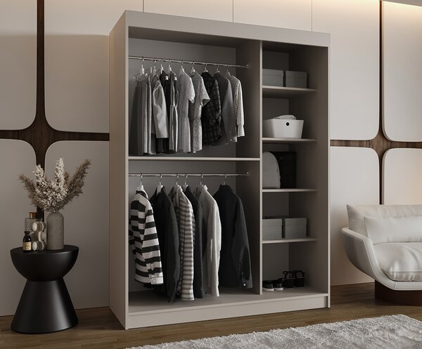 Šatní skřín s posuvnými dveřmi a zrcadlem ULTRA 150cm kašmírová