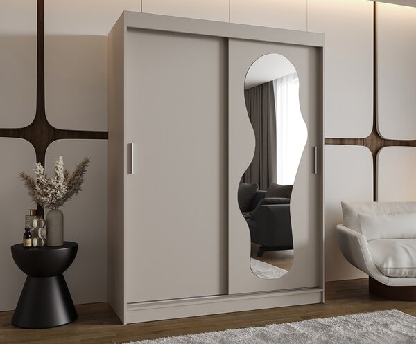 Šatní skřín s posuvnými dveřmi a zrcadlem ULTRA 150cm kašmírová