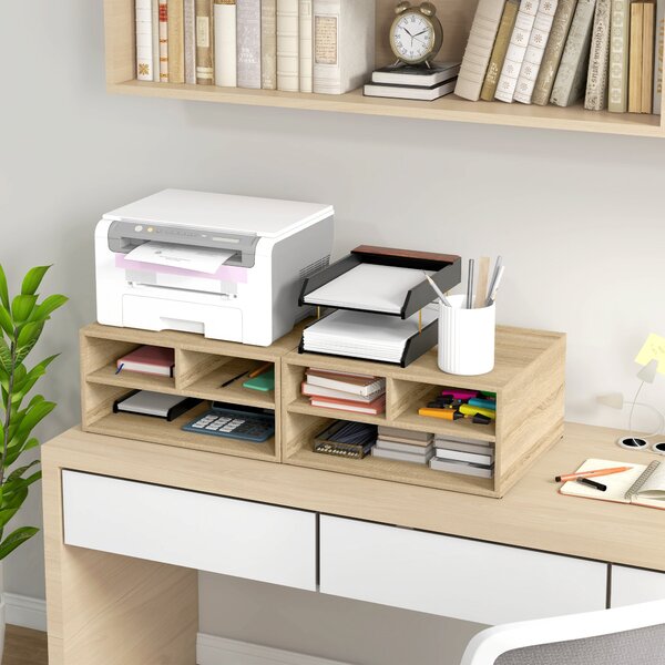 Organizér na stůl HOMCOM s dřevěným vzhledem a 3 přihrádkami, stojan na tiskárnu 47 x 40 x 22,5 cm | Aosom