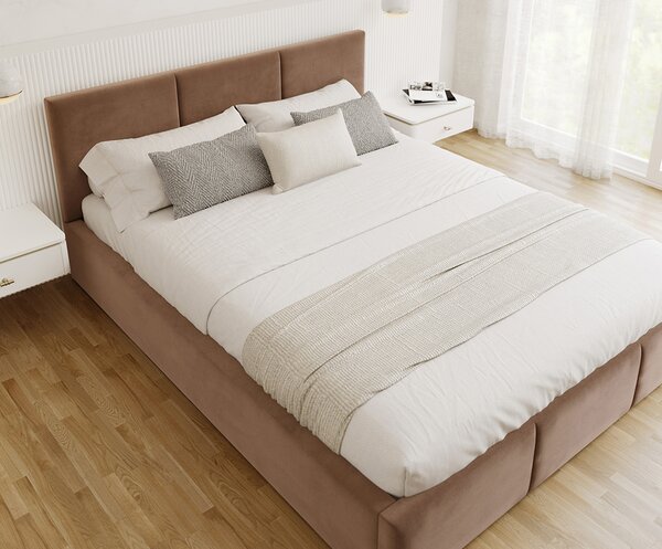 Čalouněná postel AMBER 140x200 Hnědá Trinity s úložným prostorem dřevěný rošt