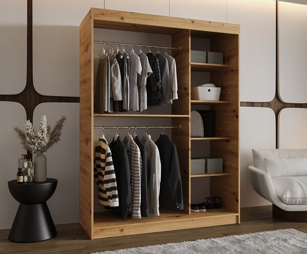 Šatní skřín s posuvnými dveřmi a zrcadlem ULTRA 150cm artisan