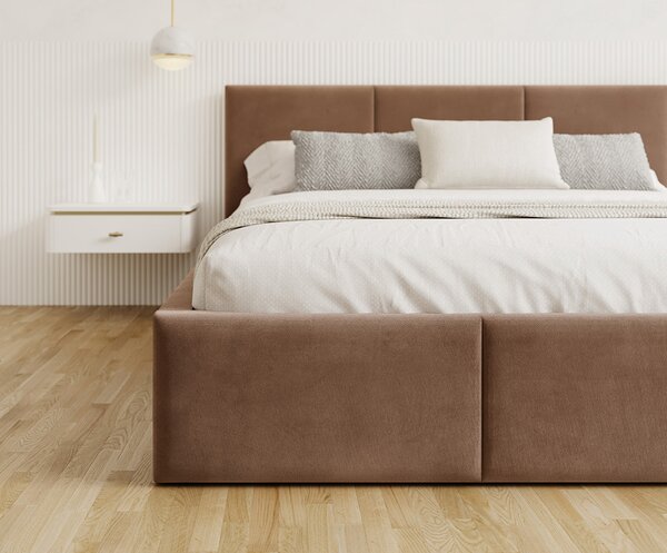 Čalouněná postel AMBER 140x200 Hnědá Trinity s úložným prostorem dřevěný rošt