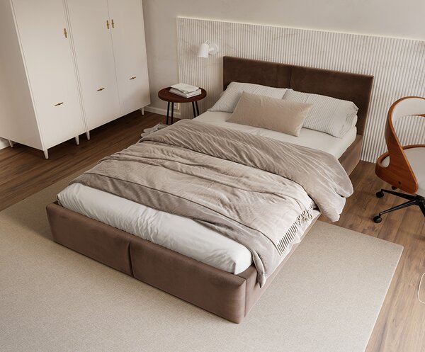 Čalouněná postel AMBER 90x200 Hnědá Trinity s úložným prostorem dřevěný rošt