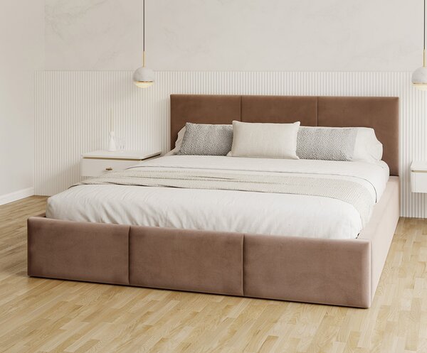 Čalouněná postel AMBER 140x200 Hnědá Trinity s úložným prostorem dřevěný rošt
