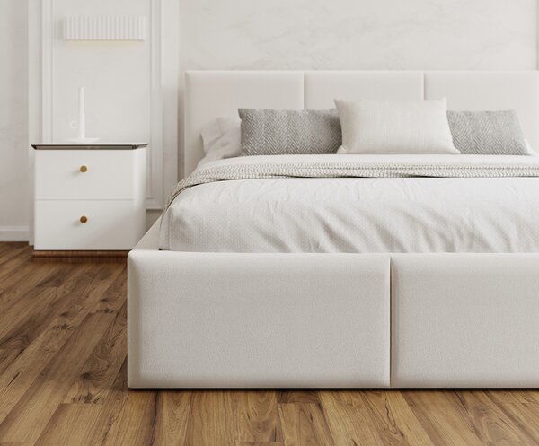 Čalouněná postel AMBER 140x200 Bílá Trinity s úložným prostorem dřevěný rošt