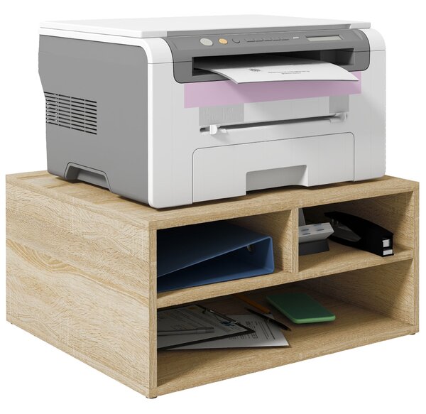Organizér na stůl HOMCOM s dřevěným vzhledem a 3 přihrádkami, stojan na tiskárnu 47 x 40 x 22,5 cm | Aosom