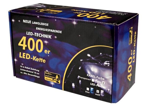 Venkovní LED světelný řetěz 40 m, 400 LED, studená bílá