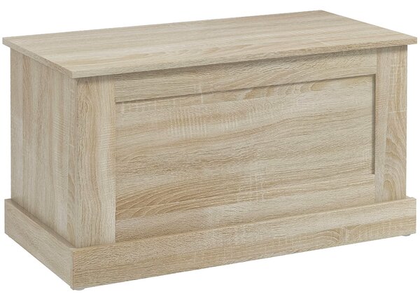 HOMCOM Dřevěný Úložný Truhla, Hračková Truhla s Bezpečnostním Pántem, pro Obývací Pokoj a Předsíň, 80 x 40 x 45 cm, Přírodní Dřevo | Aosom