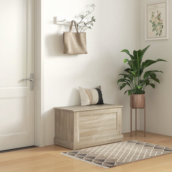 HOMCOM Dřevěný Úložný Truhla, Hračková Truhla s Bezpečnostním Pántem, pro Obývací Pokoj a Předsíň, 80 x 40 x 45 cm, Přírodní Dřevo | Aosom