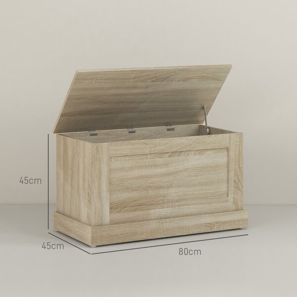 HOMCOM Dřevěný Úložný Truhla, Hračková Truhla s Bezpečnostním Pántem, pro Obývací Pokoj a Předsíň, 80 x 40 x 45 cm, Přírodní Dřevo | Aosom