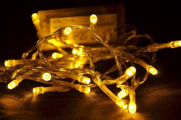 Vánoční LED řetěz 2 m, 20 LED, teple bílý, průhledný kabel