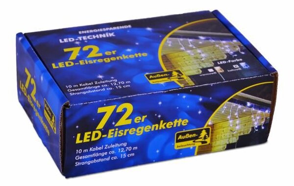 Vánoční světelný déšť 2,7 m, 72 LED, teple bílý