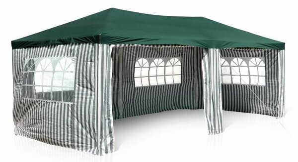 Zahradní stan 3×6 m s okny a uzavíratelnými stěnami, zelený