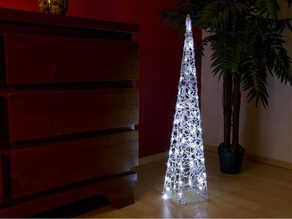 Vánoční jehlan 90 cm, studeně bílý, do zásuvky, 60 LED