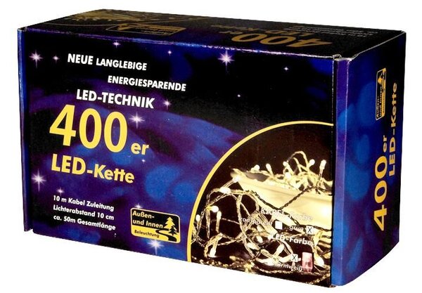 Vánoční LED řetěz 40 m, 400 LED, teple bílý