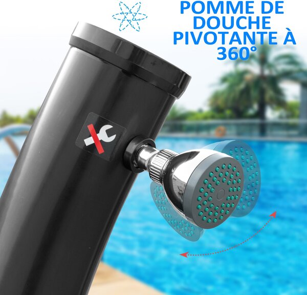 Outsunny Solární sprcha do zahrady, 20 litrů, nastavitelné teploty vody až do 60℃, pro kempování, bazén, pláž, černá | Aosom