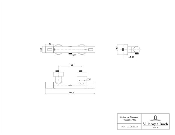 Villeroy & Boch Universal Taps & Fittings sprchová baterie nastěnná s termostatem chrom TVS00001700061