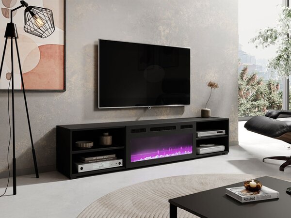 TV skříňka s krbem Loloz 180, Barva: černá, Krb: černý 5903211381256