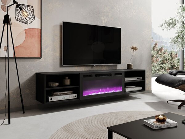 TV skříňka s krbem Loloz 180, Barva: černá, Krb: černý 5903211381256