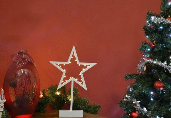 Vánoční dekorace, hvězda na stojánku 38 cm, 20 LED