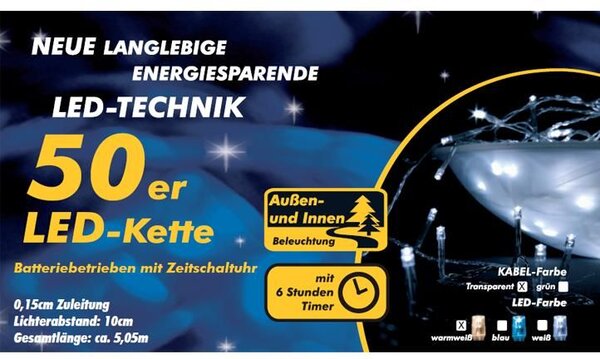 Vánoční LED řetěz 5 m, 50 diod, teple bílý