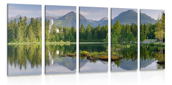 5-dílný obraz nádherné panorama hor u jezera