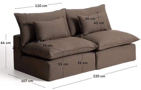 Kave Home Hnědá pohovka Anarela 220 cm s odnímatelným potahem