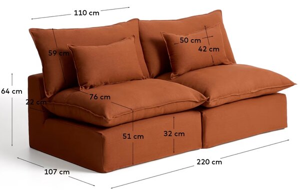 Kave Home Terakotová pohovka Anarela 220 cm s odnímatelným potahem