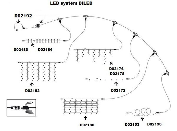 DiLED světelný déšť 180 LED teple bílá + napájení