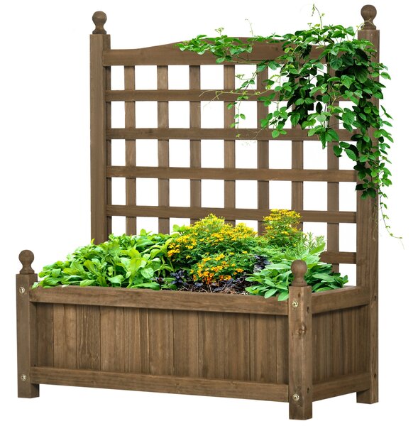 Zahradní truhlík s mříží Outsunny - Květinový box - Vysoký truhlík - rozměry 64D x 28Š x 75V cm, včetně zavlažovacích vložek z ošetřeného smrkového dř