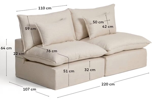 Kave Home Béžová pohovka Anarela 220 cm s odnímatelným potahem