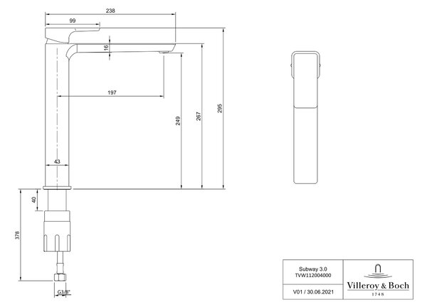 Villeroy & Boch Subway 3.0 umyvadlová baterie stojící chrom TVW11200400061
