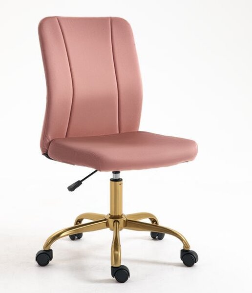 Vinsetto Moderní Kancelářská Židle s 360° Otočením, Ergonomický Zakřivený Opěrák, Nastavitelná Výška, Sametový Potah, 56 x 60 x 102 cm, Růžová a Zlatá