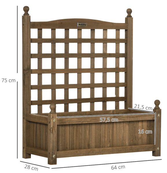 Zahradní truhlík s mříží Outsunny - Květinový box - Vysoký truhlík - rozměry 64D x 28Š x 75V cm, včetně zavlažovacích vložek z ošetřeného smrkového dř