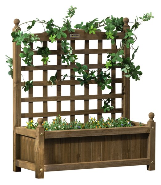 Zahradní truhlík s mříží Outsunny - Květinový box - Vysoký truhlík - rozměry 64D x 28Š x 75V cm, včetně zavlažovacích vložek z ošetřeného smrkového dř