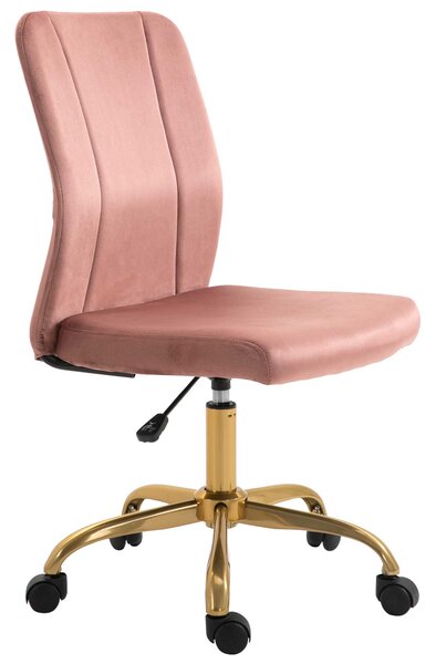 Vinsetto Moderní Kancelářská Židle s 360° Otočením, Ergonomický Zakřivený Opěrák, Nastavitelná Výška, Sametový Potah, 56 x 60 x 102 cm, Růžová a Zlatá